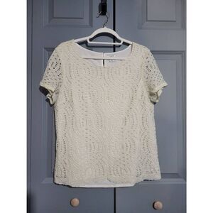 J.Crew white see thru embroidery blouse